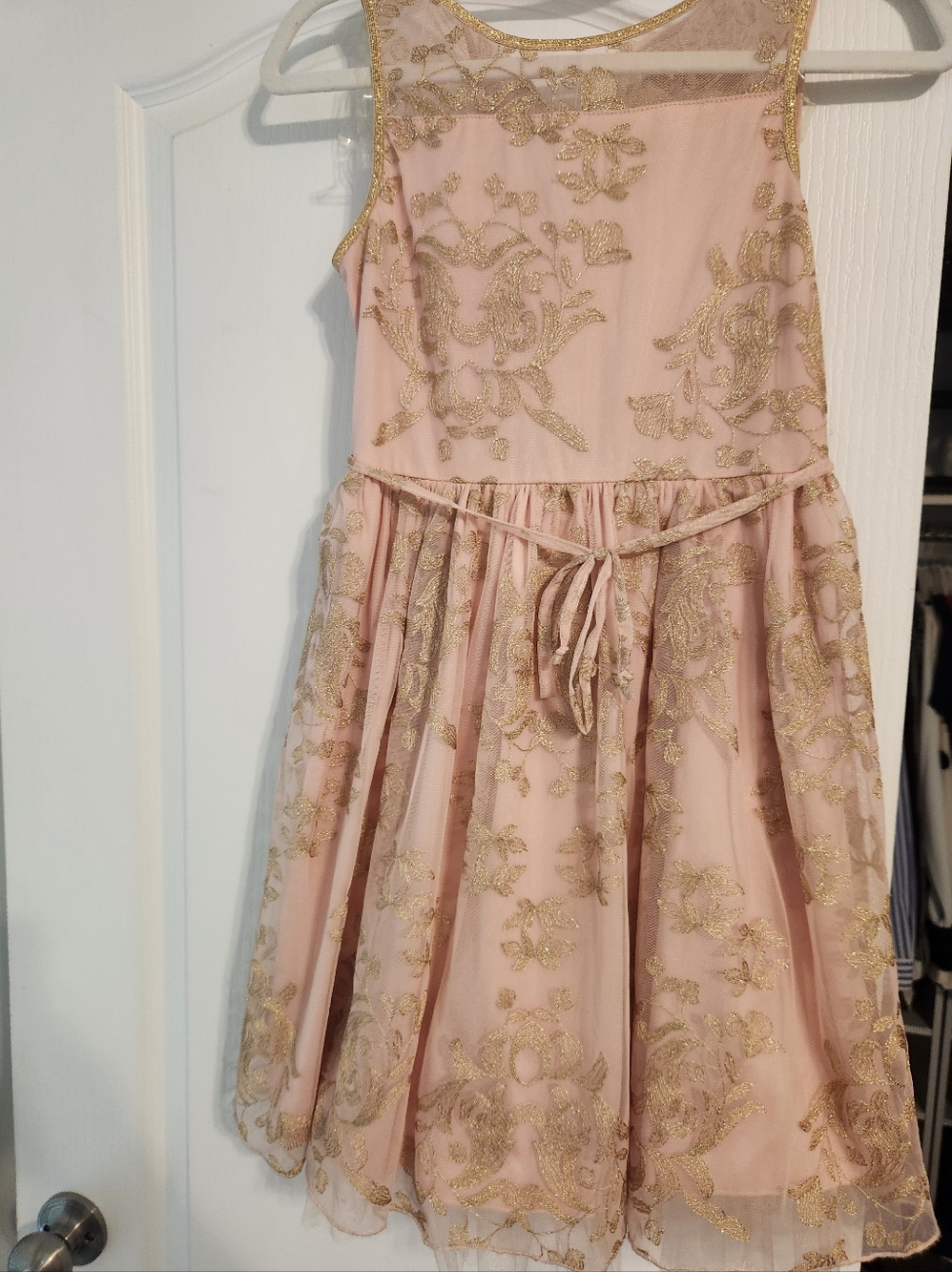 Girls' Pink & Gold Embroidered Party Dress